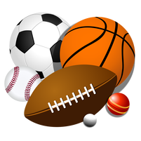 Graphic of a football, basketball, soccer ball, and baseball