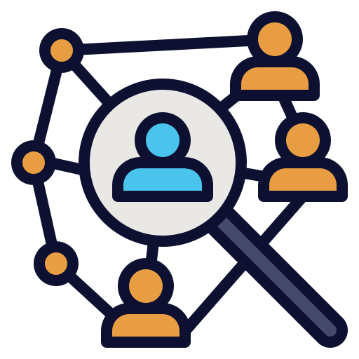 Social Science graphic of a magnifying glass on animated people